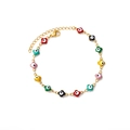 Detailaufnahme der Goldkette mit 12 bunten Emaille-Blumenanhängern mit bösem Blick - Goldkette Mehrfarbige Blumenaugen