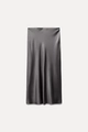 Elegant silver grey satin midi skirt with a silky A-line silhouette for fashion styling - XS / Gray