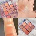 Nine-color eyeshadow palette in Sunset Coral featuring matte and shimmer textures - 01# Sunset Coral