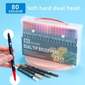 80 colors dual tip brush pens set with fine liners in a portable clear storage box - 80 Colors Black Barrel