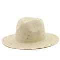 Beige woven straw sun hat with sparkling rhinestone trim for outdoor summer travel - M (56-58cm) / Beige