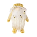 Gnomo de peluche con gorro de cuadros amarillos y velo bordado de abejas en blanco - Estilo de barba blanca