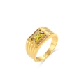18K gold plated ring featuring a large rectangular green gemstone with pave zircon details - US 8 / Green Zirconia