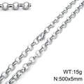 Herren 500x5mm Rolo-Halskette aus silbernem Edelstahl mit Karabinerverschluss - 20cm / 5mm / Stahlfarben