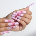 Unghie finte lunghe rosa con disegni di zucca di Halloween e ragnatele - Stile Dipinto di Halloween Rosa-Stile Colla(SGCY-303)
