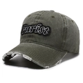 Vintage army green baseball cap with Purist embroidery and distressed ripped details - Adjustable / Army Green