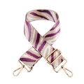 Close-up of adjustable purple and beige zebra print bag strap with golden metal hooks - Silver Clasp / Khaki Base White Purple (Zebra)