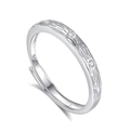 Adjustable S925 sterling silver ring with bark texture and three small clear zircons - Fdjz-487 - Women's Model / Adjustable Open