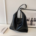 Borsa hobo minimalista nera in pelle di grande capacità con fibbia in metallo regolabile - Grande / Nero