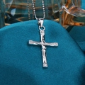 Pendentif crucifix en argent sterling S925 avec pierres de zircon sur soie bleue - Style Crucifix avec Strass (2#)