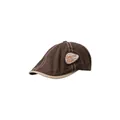 Dark brown canvas flat cap featuring retro embroidery patch and contrast brim details - Coffee Patch