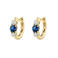 Golden huggie earrings with a centered dark blue sapphire and clear white zirconias - Blue (Gold)