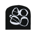 Y2K gothic knit beanie in black featuring white jacquard abstract line patterns - M (56-58cm) / Black & White