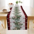 Christmas linen table runner with red bird pine cones and black red plaid edge prints - Plaid Edge Pinecone Bird (ZQ26-30)