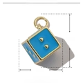 Macro shot showing blue enamel dice pendant dimensions 13mm by 20mm in copper gold - Blue Dice Enamel