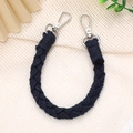 Detail of dark blue hand-woven phone strap with silver metal hooks on a beige mesh background - 14mm / Navy Blue (K2625)