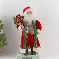 Christmas Santa Claus figurine in red and green velvet with plaid vest and gift bag - Style 09 Velvet Robe With Plaid Vest 45cm