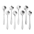 Set of 8 silver flower-shaped stainless steel spoons for coffee and dessert - Silver / 8Pcs Set