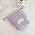 Quilted lavender drawstring pouch detail on a white ceramic plate for camera storage - Gourd Pattern Light Purple