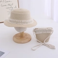 Conjunto de sombrero de paja y bolso bandolera para niñas con encaje y perlas blancas - Juego de Sombrero y Bolso / Blanco Roto