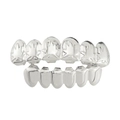 Hip hop silver tooth grillz set featuring cannabis leaf engraving on polished metal - Maple Leaf Pattern Set / Maple Leaf Design Silver Set