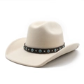 Detail of western felt hat with leather band featuring turquoise and silver studs - M (56-58cm) / Beige