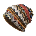 Ethnic knit beanie with geometric patterns for winter warmth in bohemian style - M(56-58cm) / Blue