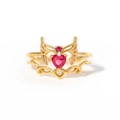 Detail of vintage gold ring featuring a heart-shaped red gemstone and small round zircon - Adjustable Open / Red Heart Vintage Style (Style 6)