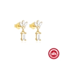 Elegantes pendientes de plata S925 dorada con circonitas de corte marquesa y rectangulares - Pendientes en Forma de Hoja