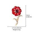 Elegant red heart-shaped crystal rose brooch with golden stem and size dimensions - XD824520 Red Heart Flower