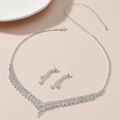 Silver bridal jewelry set with V-shaped floral necklace and dangling crystal earrings - DTN10026312S-Silver V-Shape Rhinestone