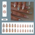 Uñas postizas de tema oceánico con conchas 3D, perlas y estrellas doradas, set de 24 - 24 Piezas/Juego / Voz de Sirena [Estilo de Pegamento] (Z906)