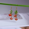 Handmade yellow lemon and pumpkin flower drop earrings with golden hooks for women - Double Pumpkin Pendant Style (FN1015-2)