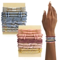 Gedetailleerde weergave van gekleurde elastische haarelastiekjes met gouden kralen set - Stijl C - 10 Kleuren Gemengd - Zonder Karton