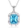 S925 silver emerald cut light blue gemstone necklace with halo sparkling diamonds - 925 Silver / Aqua