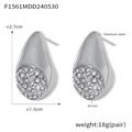 Detailed size and material diagram of silver teardrop earrings with zircon pavé setting - F1561-Steel Inlaid Zircon