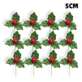 Set of 12 artificial red holly berries with green leaves for Christmas floral decor - 5cm Red Berry Picks (12Pcs/Set)