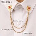 Golden heart collar pin with red natural stone and double layered chains for shirts - Heart Red Gemstone + Double Gold Chain (NMSC-R152-1) / 18K Gold