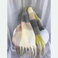 Checkered tassel scarf in yellow, grey, and beige blend with soft plush texture - Yellow Gray Beige Plaid (5)