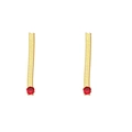 Gold plated long snake chain earrings with a red round zircon stone accent - Fishbone Chain Zircon Drop Earrings-Red