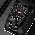 ORUSS automatic men's watch in black metal finish with calendar and tachymeter dial - Cool Black Band Black Face