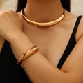 Minimalist polished gold spring collar necklace and matching chunky metal bracelet set - Bangle + Choker (41) / Two-Piece Set / KC Gold