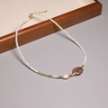 2mm white seed bead necklace with gold accents and baroque pearls for women - XL0051 White Seed Beads with Baroque Pearl