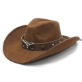 Brown western cowboy hat with silver bull head emblem and turquoise beads on white background - M (56-58cm) / Khaki