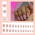 Set of heart and smiley face false nails with pink flower and flame patterns decor - Cute Flowers (W345)