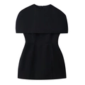 Minimalist black slim fit mini dress with unique cape overlay design and round neckline - S / Black