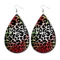 Macro detail of teardrop faux leather earrings featuring red green leopard print patterns - 12-Four Color Leopard Teardrop