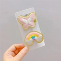 Pink butterfly and rainbow embroidery hair clips set for girls with gold trim detailing - Pink Hair Clip 2-Piece Set