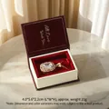 Deep reddish brown litchi pattern leather jewelry box with gold logo and red velvet lining - Leatherette Paper / Mini Pendant Box (Leatherette Paper) / Red