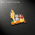 Halloween enamel pin with white cat on pumpkin and golden corn husk details - White Cat on Pumpkins